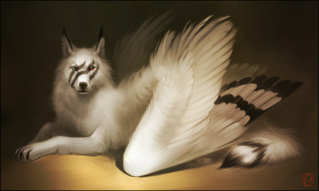 обоя gaudibuendia, рисованное, животные,  сказочные,  мифические, крылья, волк