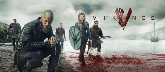Обои картинки фото кино фильмы, vikings , 2013,  сериал, крестик, katheryn, winnick, travis, fimmel, викинги, ragnar, lodbrok, сериал, персонажи, кровь, фьорд
