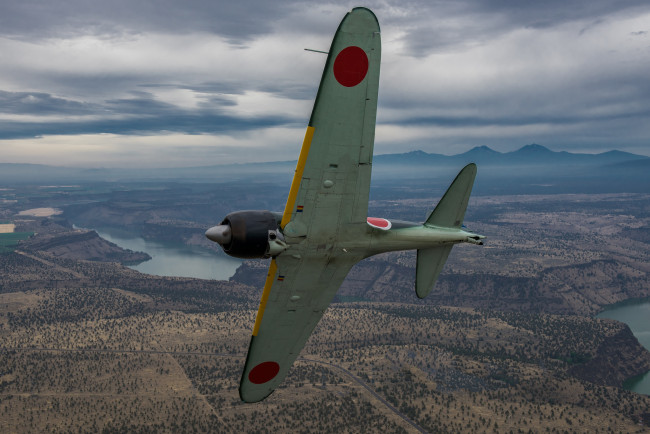 Обои картинки фото авиация, авиационный пейзаж, креатив, a6m3, zero, японский, лёгкий, палубный, истребитель, крылья