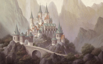 Картинка фэнтези замки горы арт дворец