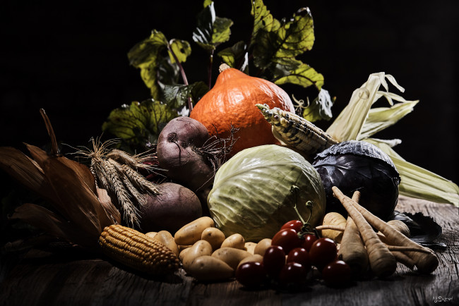 Обои картинки фото еда, овощи, урожай, кукуруза, картофель, капуста, свекла