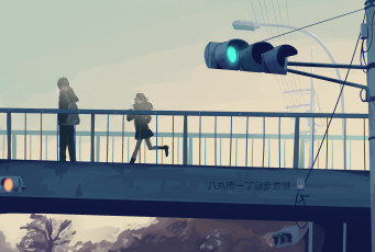 Картинка аниме город +улицы +интерьер +здания мост