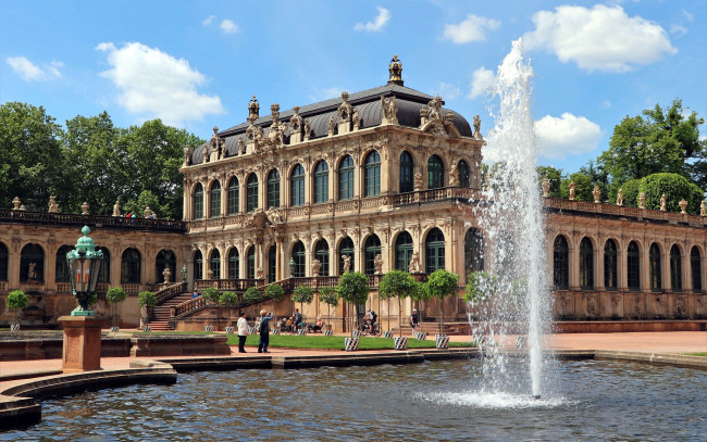 Обои картинки фото города, дрезден , германия, дворец, фонтан
