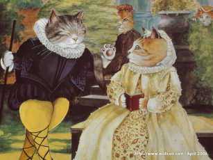 Картинка рисованные животные сказочные мифические кот кошка платье