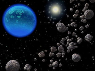 Картинка космос арт метеориты звезда планета