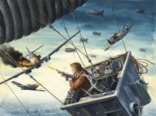 Картинка mort kunstler рисованные бой истребитель атака цеппелин