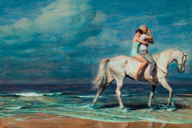 Обои картинки фото tom, lovell, рисованные, лошадь, влюбленные