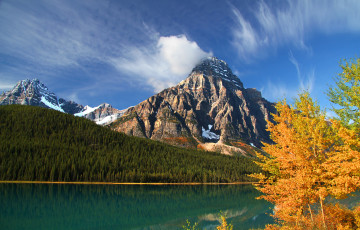 Картинка lower waterfowl lake banff national park alberta canada природа реки озера горы mount chephren howse peak лес банф озеро канада альберта осень деревья