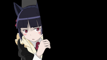 Картинка аниме oreimo девушка ушки взгляд брюнетка чёрный фон ruri gokou