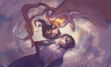 Картинка аниме rahxephon отражение сон крылья пара девушка мужчина небо kamina ayato mishima reika