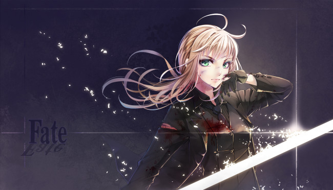Обои картинки фото аниме, fate, zero, меч, оружие, девушка, арт, saber