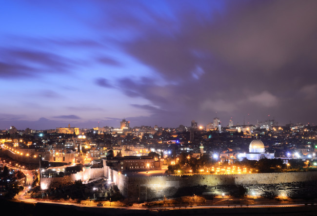Обои картинки фото города, иерусалим , израиль, огни, ночь, дома, иерусалим