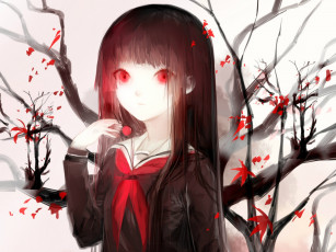 Картинка аниме jigoku+shoujo enma ai адская девочка jigoku shoujo матроска красные глаза ветки hell girl школьница