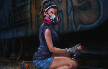 Картинка рисованное люди взгляд аэрозольная краска девушка граффити арт вагон