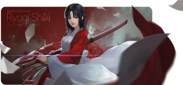 Картинка аниме kara+no+kyokai kara no kyoukai сад грешников ryougi shiki листы девушка катана меч