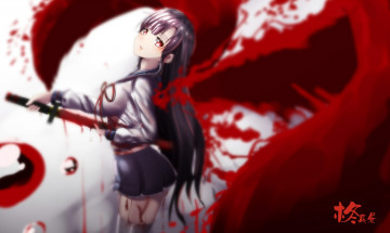 Картинка аниме owari+no+seraph форма кровь оружие owari no seraph катана девушка shigure yukimi школьница крылья арт