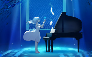 Картинка аниме музыка взгляд девушка фон