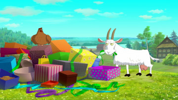 Картинка мультфильмы иван+царевич+и+серый+волк+3 коробка коза изба природа курица