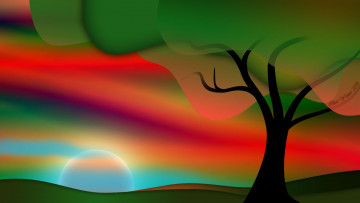 Картинка векторная+графика природа+ nature ночь дерево