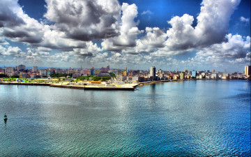 Картинка города гавана+ куба набережная залив облака