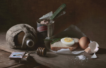 Картинка еда натюрморт хлеб спички соль закуска фляжка яйцо