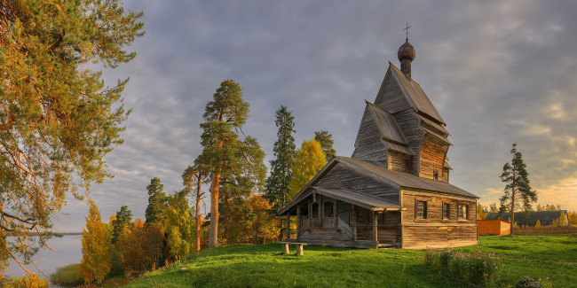 Обои картинки фото города, - православные церкви,  монастыри, утро, деревня, церковь, родионово, осень, ленинградская, область