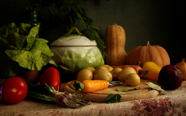 Обои картинки фото еда, овощи, тыква, помидоры, морковь, картофель, томаты