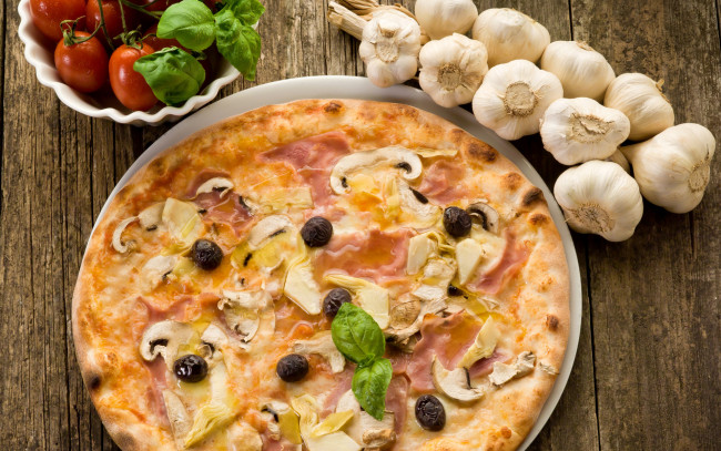 Обои картинки фото еда, пицца, с, грибами
