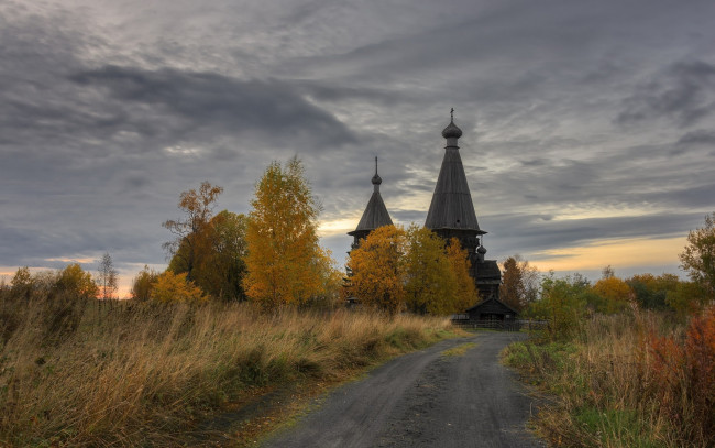 Обои картинки фото города, - православные церкви,  монастыри, деревня, гимрека, осень, церковь, вечер, ленинградская, область