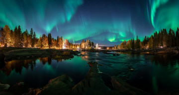 Картинка природа северное+сияние небо темное финляндия северное сияние ночь