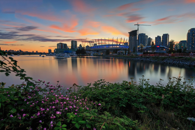Обои картинки фото города, ванкувер , канада, река, закат