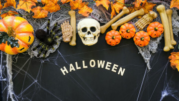 Картинка праздничные хэллоуин череп кости надпись
