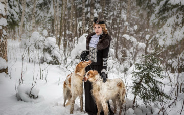 Картинка девушки -+блондинки +светловолосые блондинка костюм собаки борзые зима снег лес