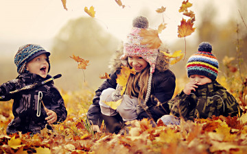 Картинка разное дети игра листья осень
