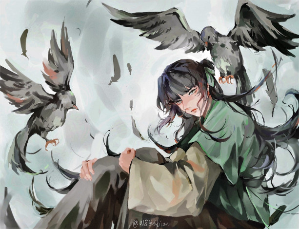 Обои картинки фото аниме, mo dao zu shi, а-цин, птицы