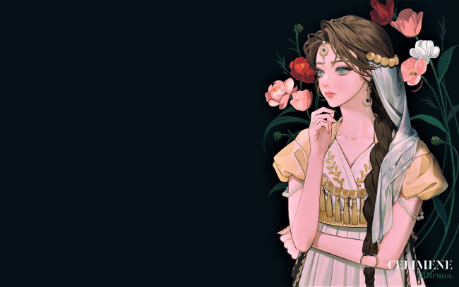 Обои картинки фото аниме, unknown,  другое , девушка, коса, цветы