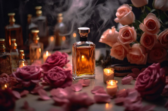 Картинка разное косметические+средства +духи свечи розы лепестки туалетная вода флакон