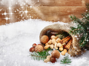 Картинка праздничные угощения корица орехи мешок