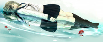 Картинка аниме *unknown другое цветы вода девушка отражение