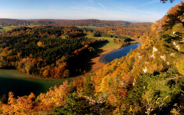 Картинка франция ла шо дю домбьеф природа пейзажи река горы деревья осень