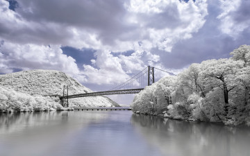 Картинка природа реки озера река мост облака пейзаж