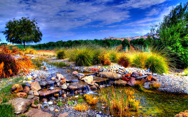 Обои картинки фото природа, реки, озера, трава, ручей, камни, сады, лето
