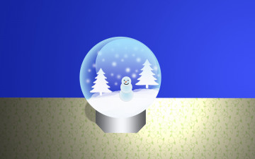 обоя праздничные, векторная графика , новый год, ели, фон, шар, снеговик