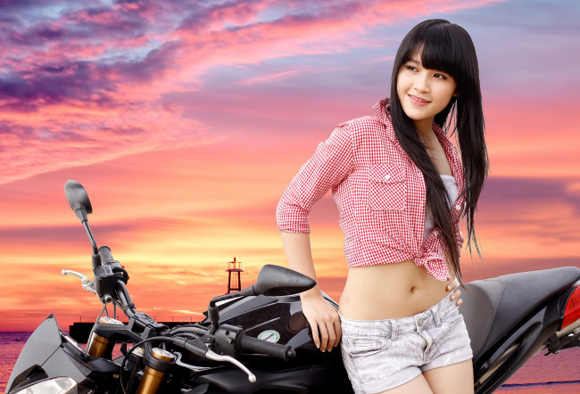 Обои картинки фото мотоциклы, мото с девушкой, байк, девица