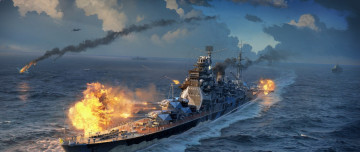 обоя видео игры, world of warships, море, самолеты, корабли
