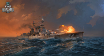 обоя видео игры, world of warships, волны, море, корабль