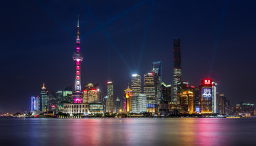 Картинка shanghai +china города шанхай+ китай башня небоскребы река