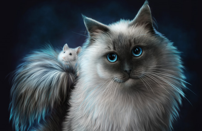 Обои картинки фото рисованное, животные, друзья, мышь, кот