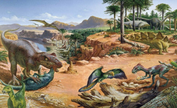 обоя рисованное, животные,  доисторические, динозавры