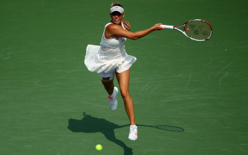 Картинка caroline+wozniacki спорт теннис каролина вознянски спортсменка теннисистка корт юбка ракетка мяч